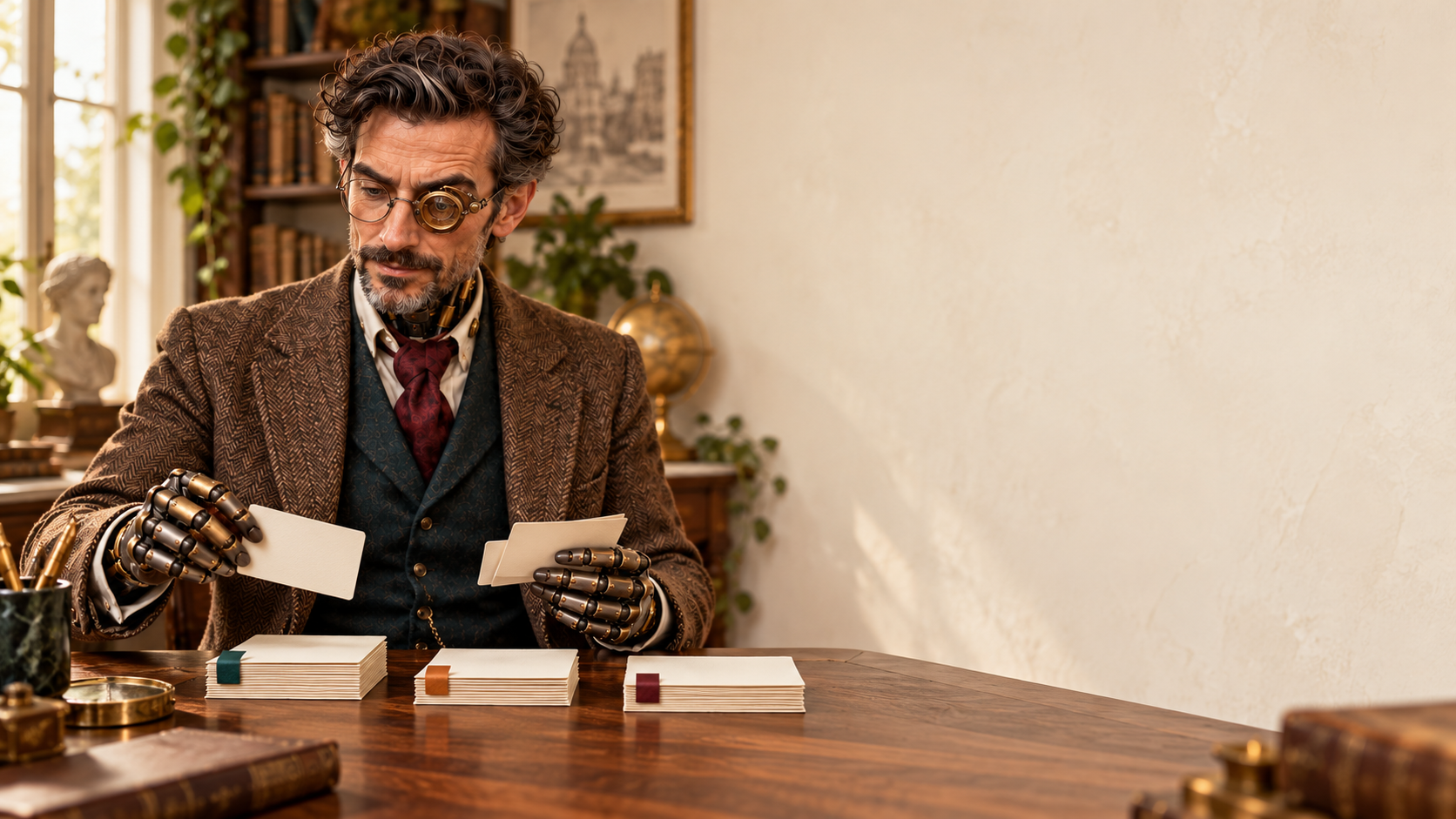 Sherlock classe des cartes en groupes distincts dans son atelier. Illustration de la conception des profils.